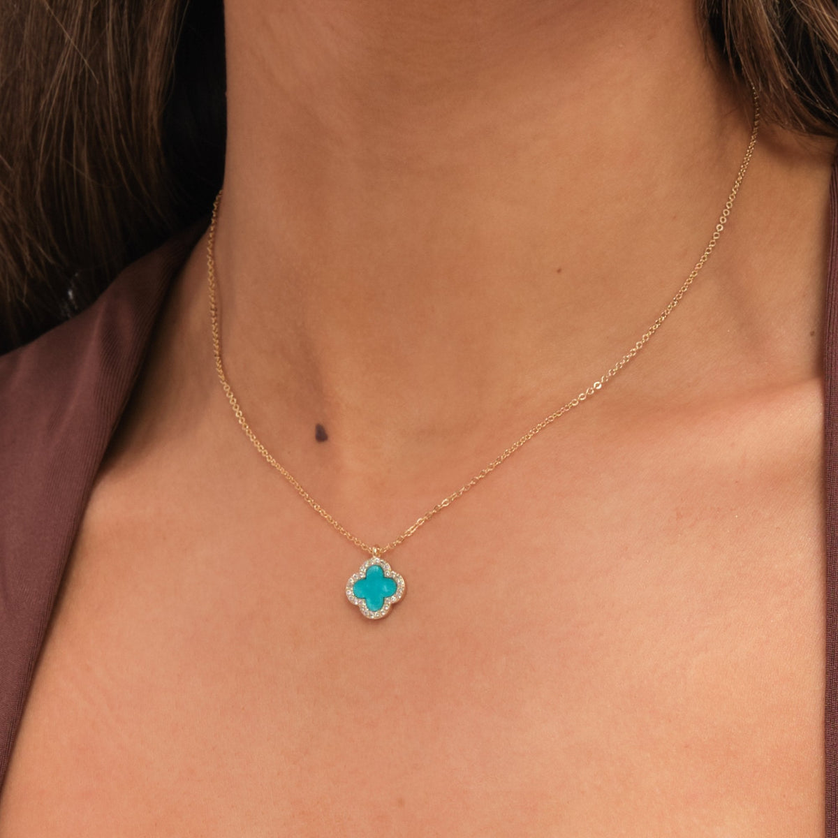 Jon Richard Gold Plated and Turquoise Clover Pendant Necklace