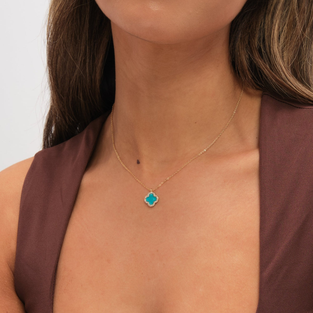 Jon Richard Gold Plated and Turquoise Clover Pendant Necklace