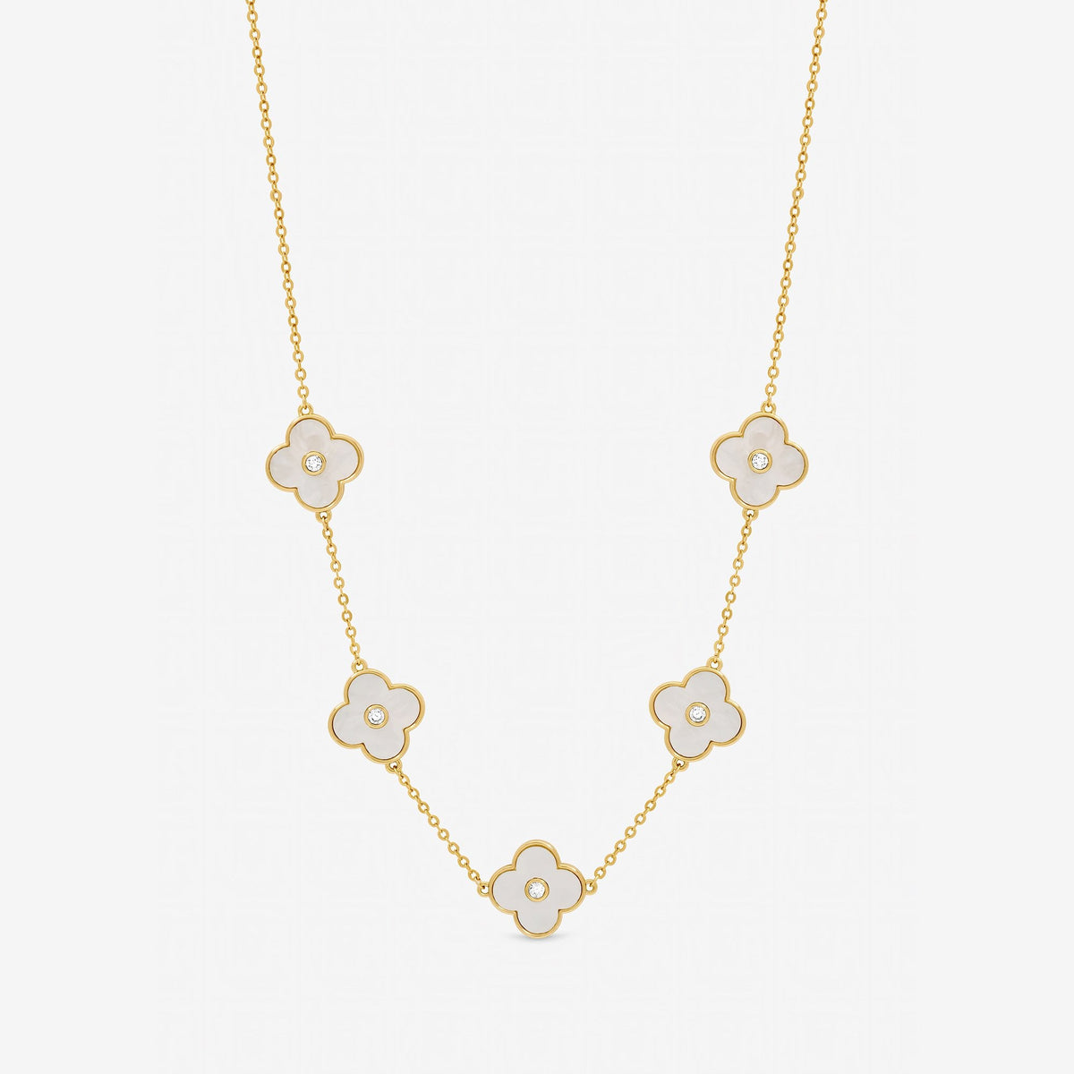 Jon Richard Gold Plated and Mother of Pearl Polished Clover Necklace