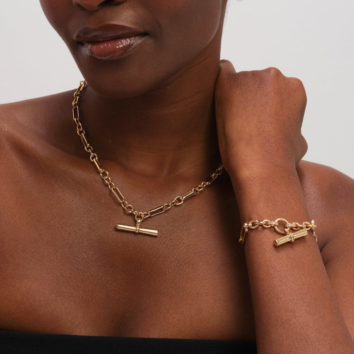 Jon Richard Gold Plated Luxe T-Bar Necklace