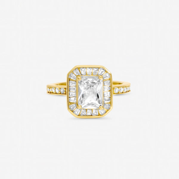 Jon Richard Gold Plated Emerald Cut Cubic Zirconia Ring
