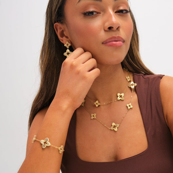 Jon Richard Gold Plated Textured Crystal Clover Bracelet