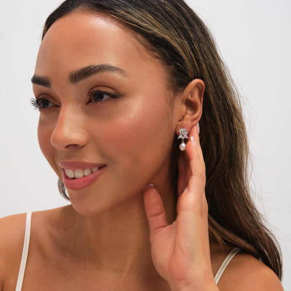 Jon Richard Rhodium Plated Crystal and Freshwater Pearl Earrings