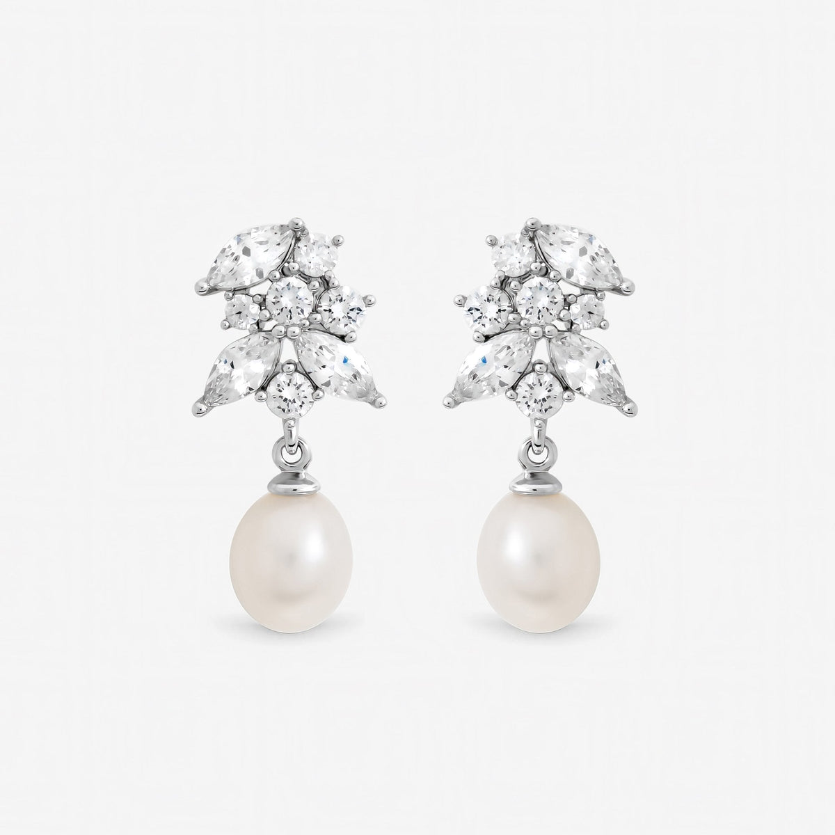 Jon Richard Rhodium Plated Crystal and Freshwater Pearl Earrings