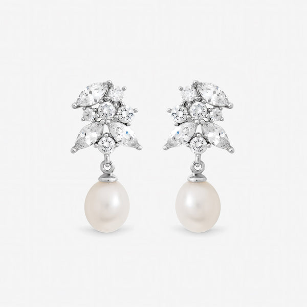 Jon Richard Rhodium Plated Crystal and Freshwater Pearl Earrings