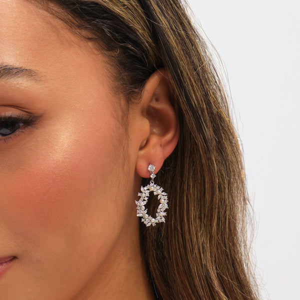 Jon Richard Rhodium Plated Crystal and Freshweater Pearl Open Earrings
