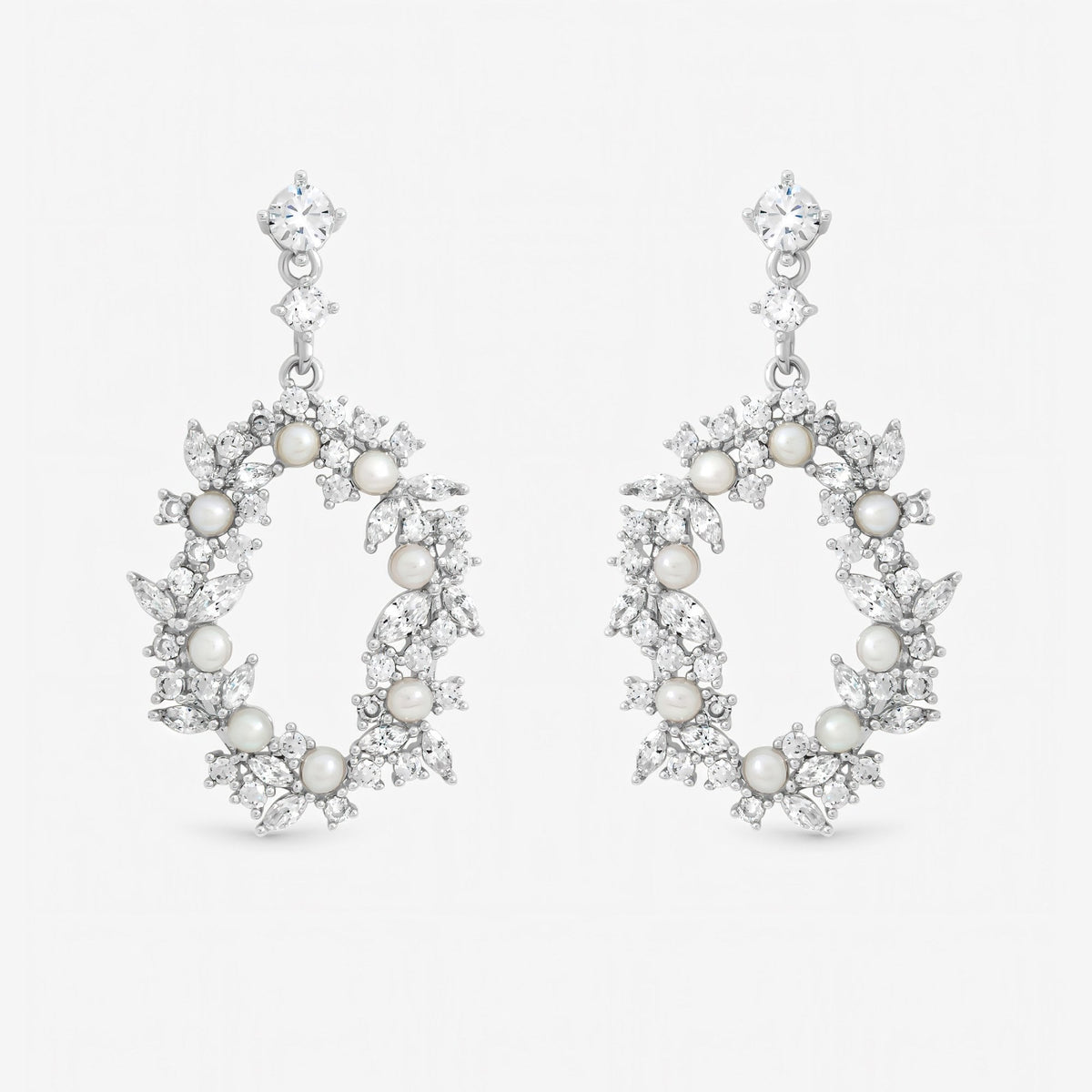 Jon Richard Rhodium Plated Crystal and Freshweater Pearl Open Earrings