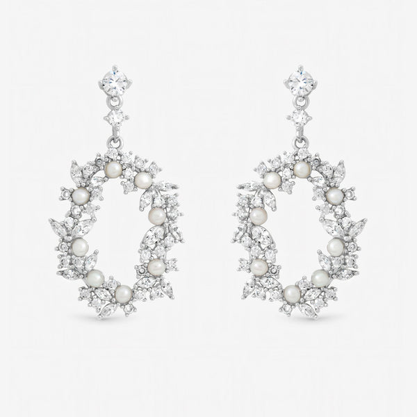 Jon Richard Rhodium Plated Crystal and Freshweater Pearl Open Earrings