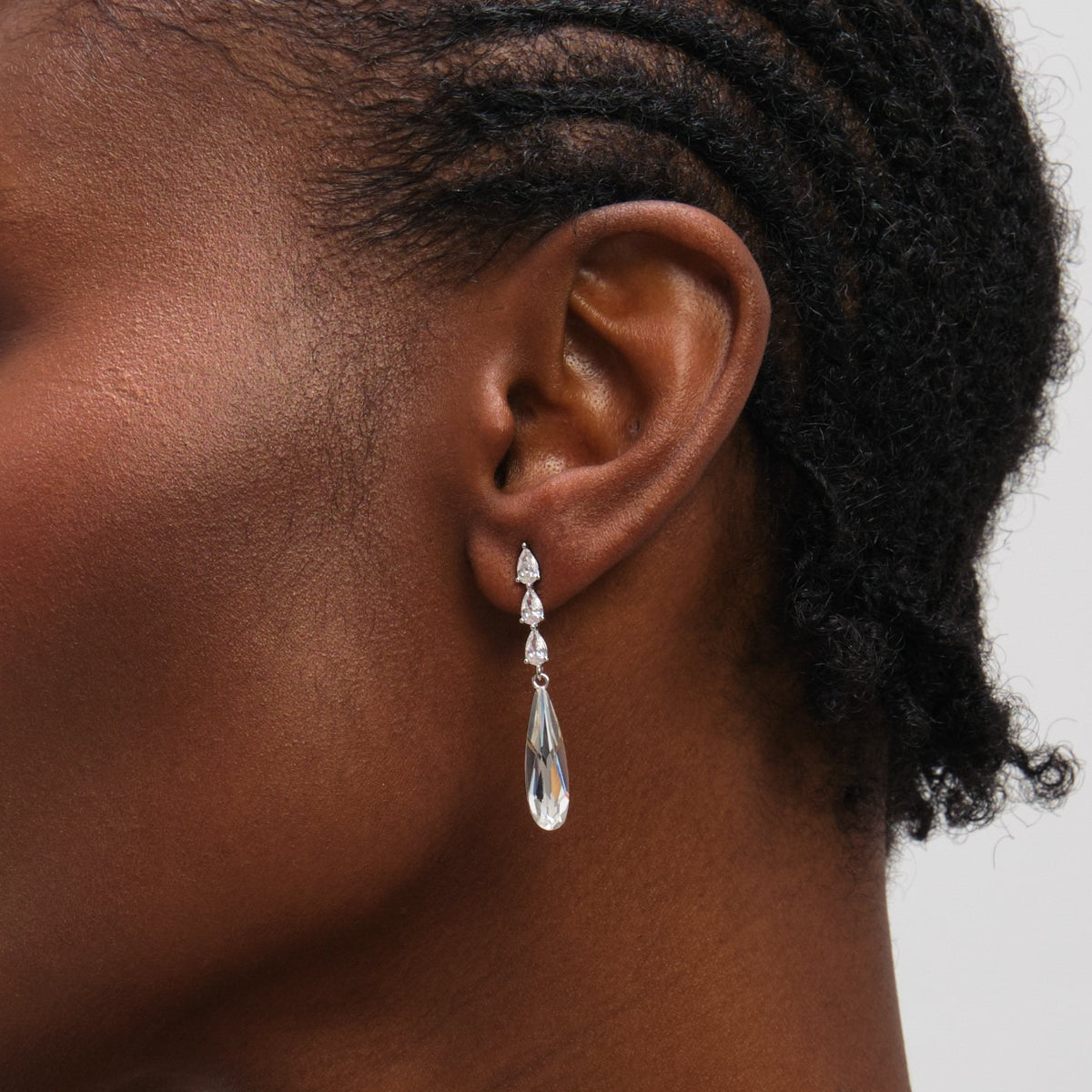 Jon Richard Rhodium Plated Linear Pear Drop Earrings