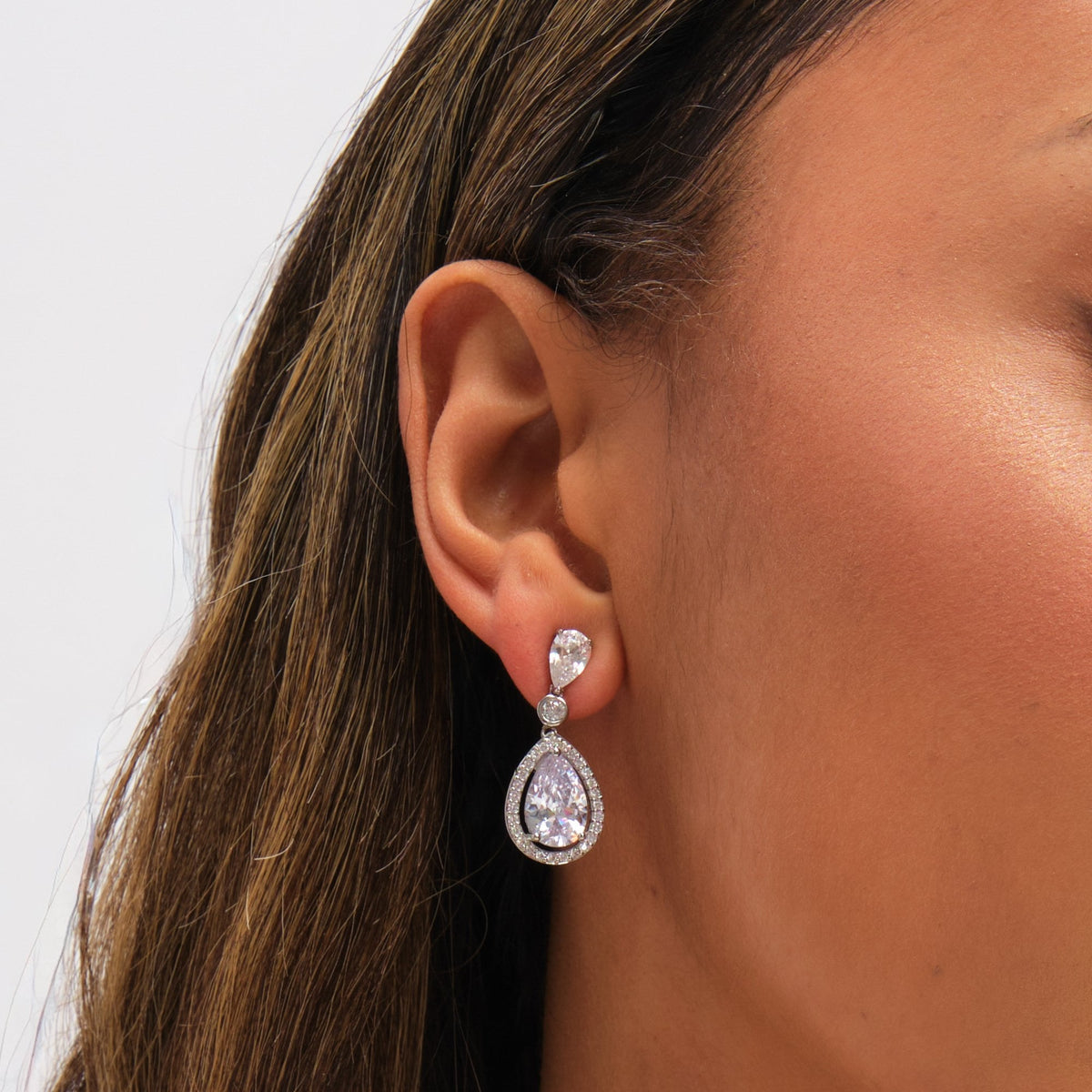 Jon Richard Rhodium Plated Cubic Zirconia Pear Drop Earrings