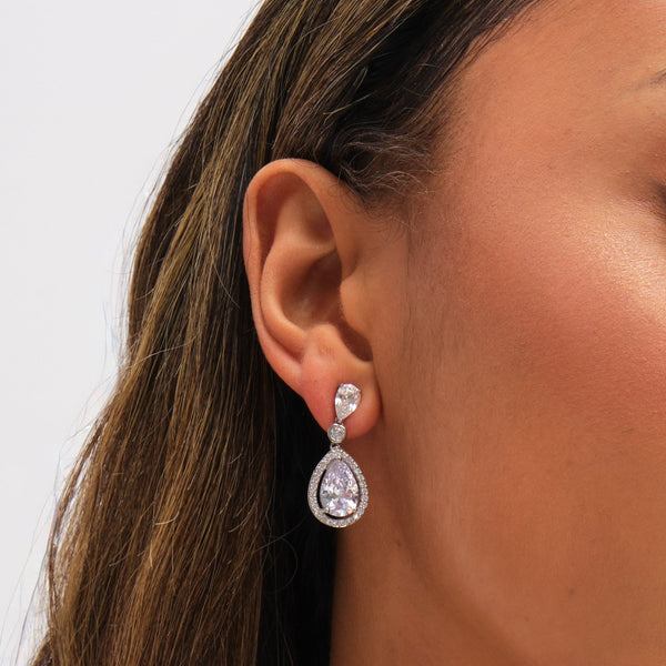 Jon Richard Rhodium Plated Cubic Zirconia Pear Drop Earrings