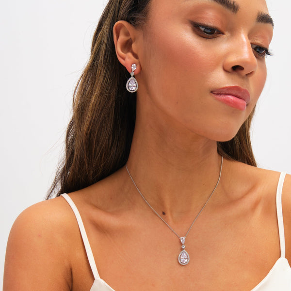 Jon Richard Rhodium Plated Cubic Zirconia Pear Drop Earrings