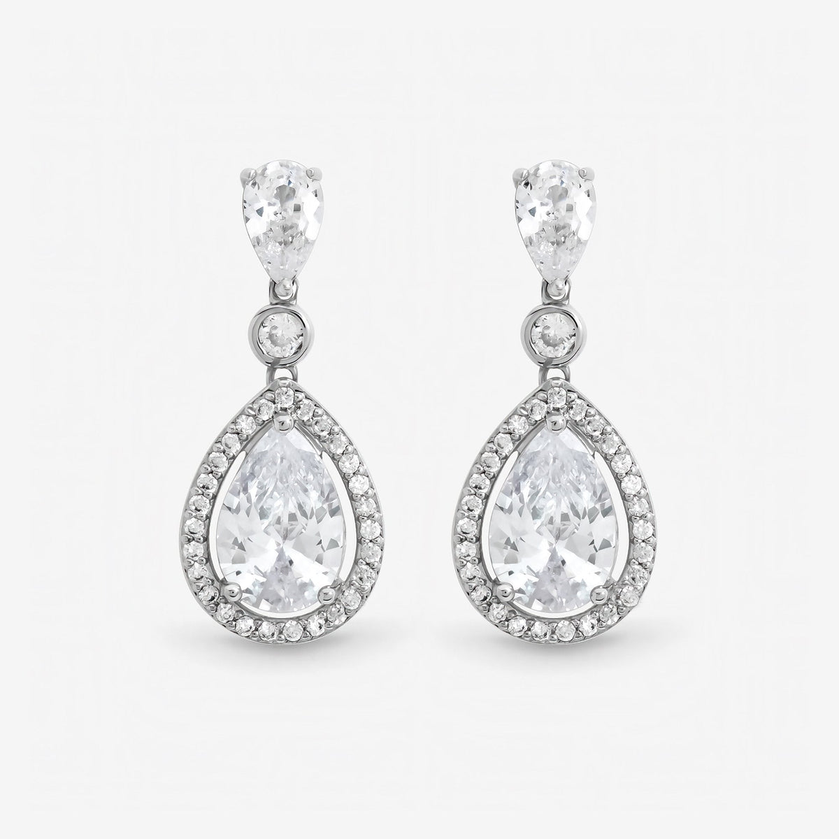 Jon Richard Rhodium Plated Cubic Zirconia Pear Drop Earrings