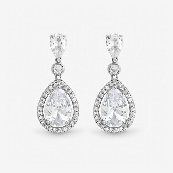 Jon Richard Rhodium Plated Cubic Zirconia Pear Drop Earrings