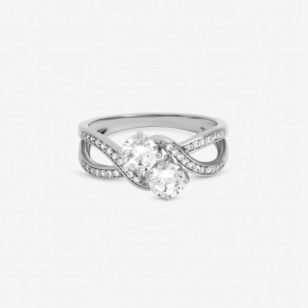 Jon Richard Rhodium Plated Cubic Zirconia Double Stone Ring