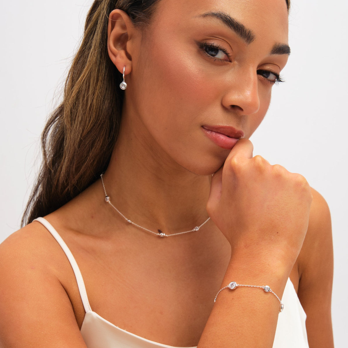 Jonrichard Silver Plated Cubic Zirconia Bezel Huggie Earrings