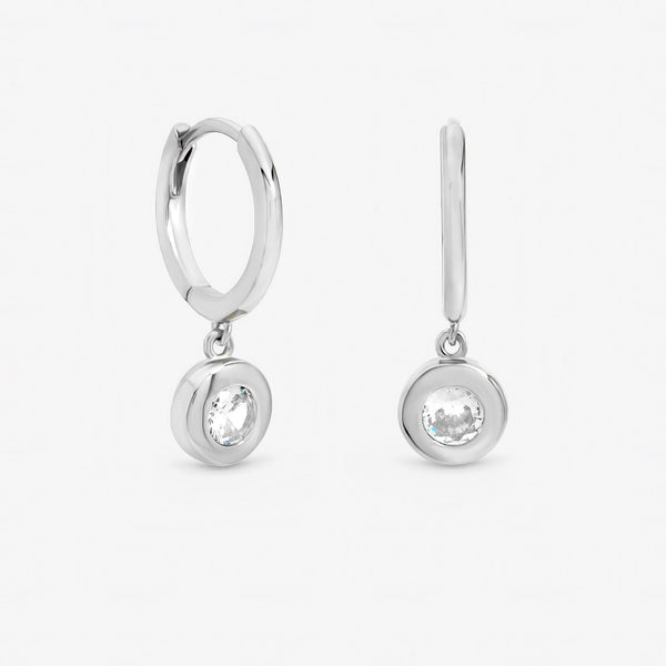 Jonrichard Silver Plated Cubic Zirconia Bezel Huggie Earrings
