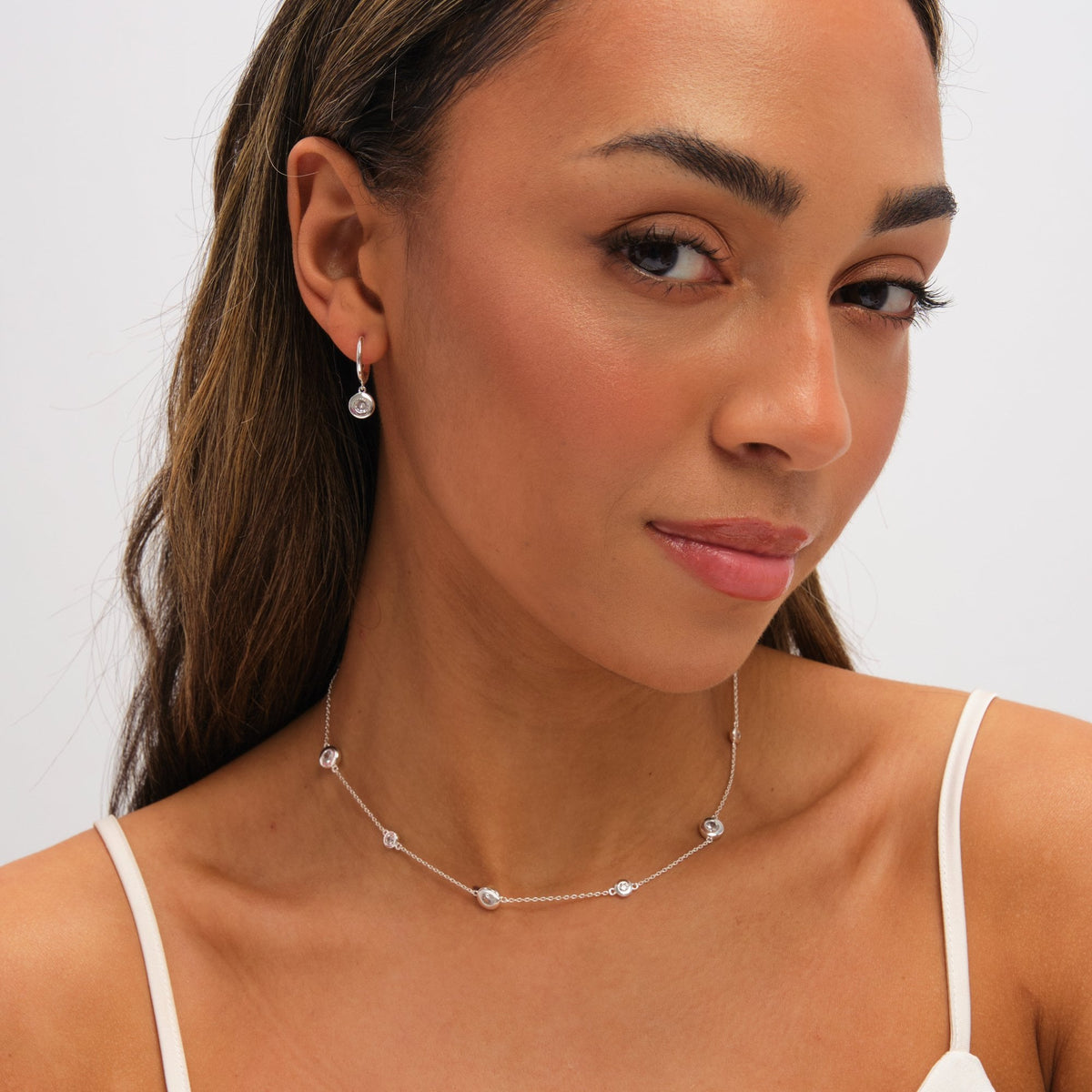 Jonrichard Silver Plated Cubic Zirconia Bezel Huggie Earrings