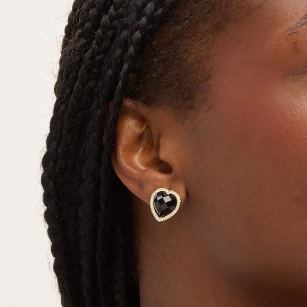 Jon Richard Gold Plated Crystal and Jet Heart Studs