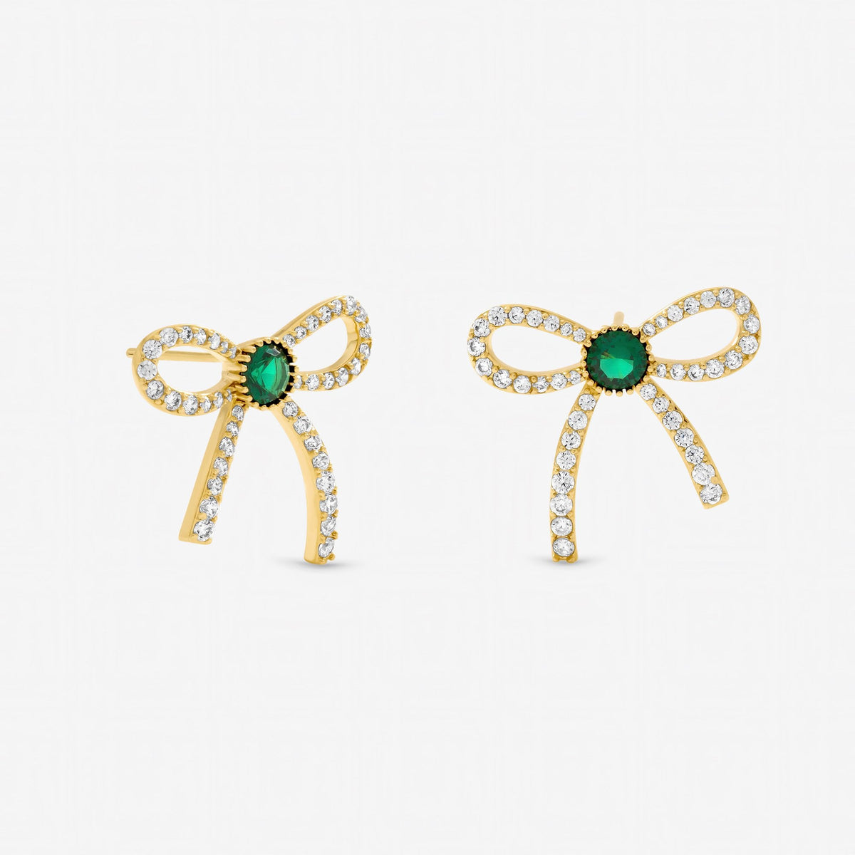Jon Richard Gold Plated Crystal and Emerald Bow Stud Earrings