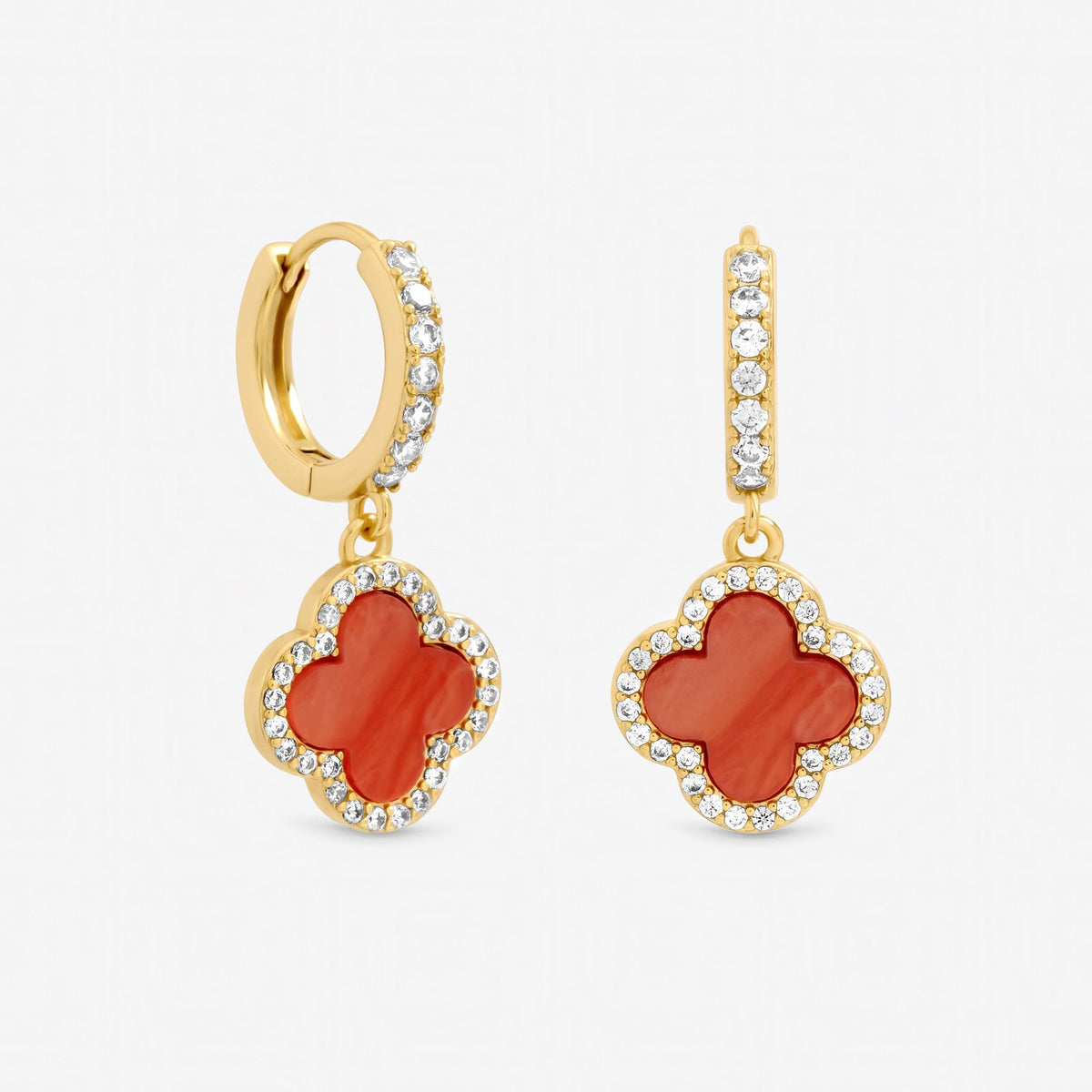 Jon Richard Gold Plated and Coral Clover Huggie Earrings