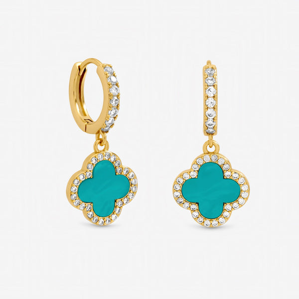 Jon Richard Gold Plated Turquoise Clover Huggie Earrings