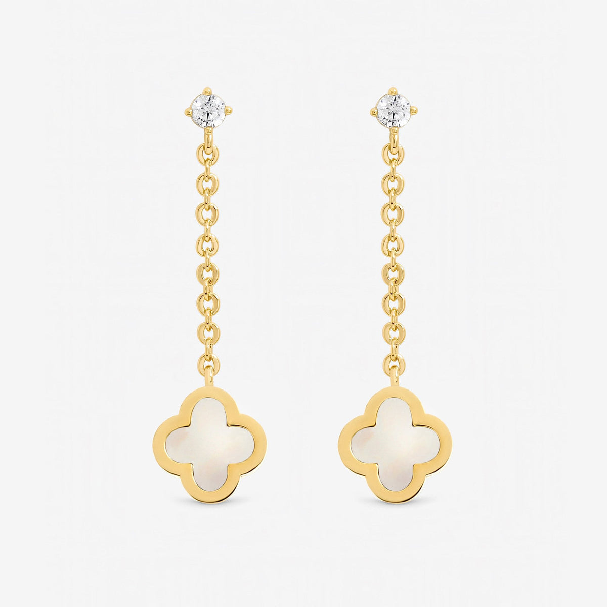 Jon Richard Gold Plated and Mother of Pearl Clover Chain Drop Earrings