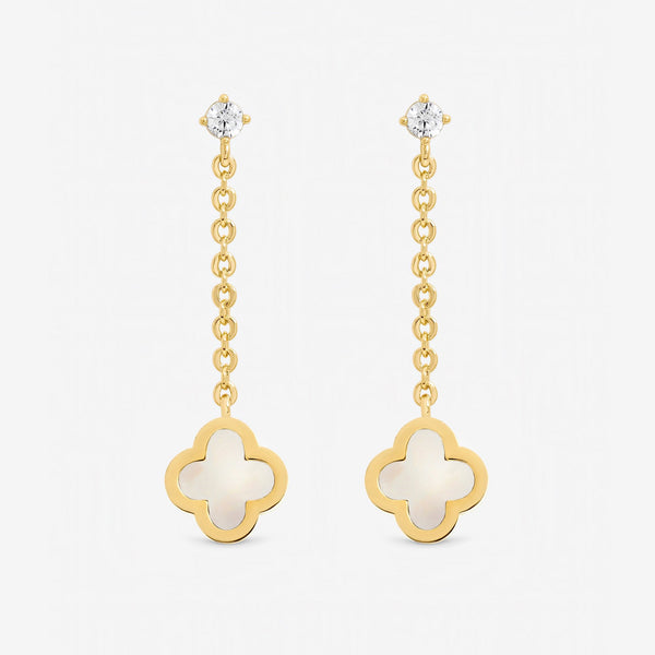 Jon Richard Gold Plated and Mother of Pearl Clover Chain Drop Earrings