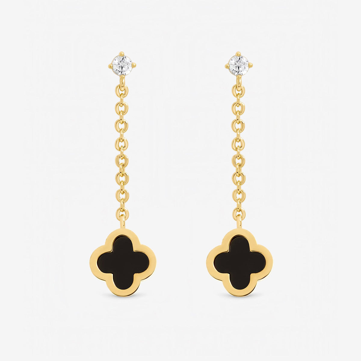 Jon Richard Gold Plated and Jet Clover Chain Drop Earrings