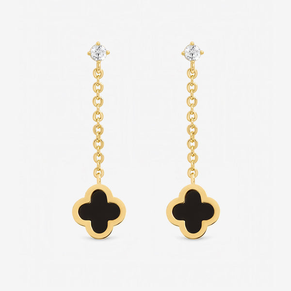 Jon Richard Gold Plated and Jet Clover Chain Drop Earrings