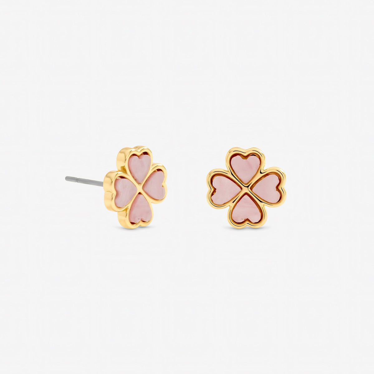 Jon Richard Gold Plated and Pink Heart Clover Stud Earrings