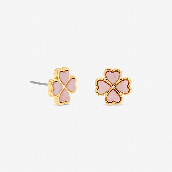 Jon Richard Gold Plated and Pink Heart Clover Stud Earrings
