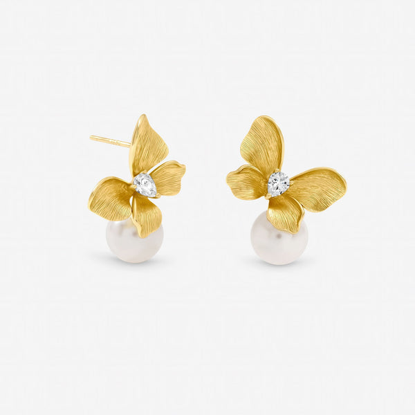 Jon Richard Gold Plated Satin Butterfly and Pearl Drop Earrings