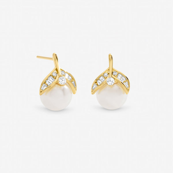 Jon Richard Gold Plated Crystal and Pearl Leaf Stud Earrings