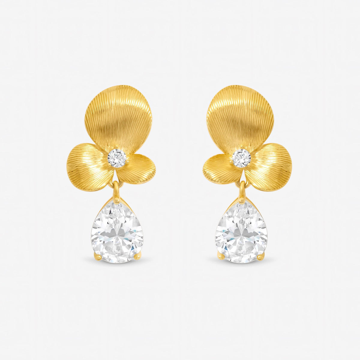Jon Richard Gold Plated Brushed Floral and Crystal Drop Earrings