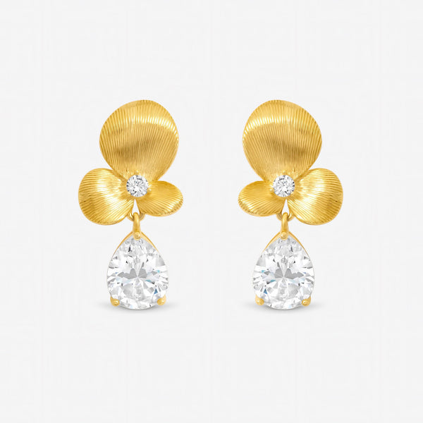 Jon Richard Gold Plated Brushed Floral and Crystal Drop Earrings