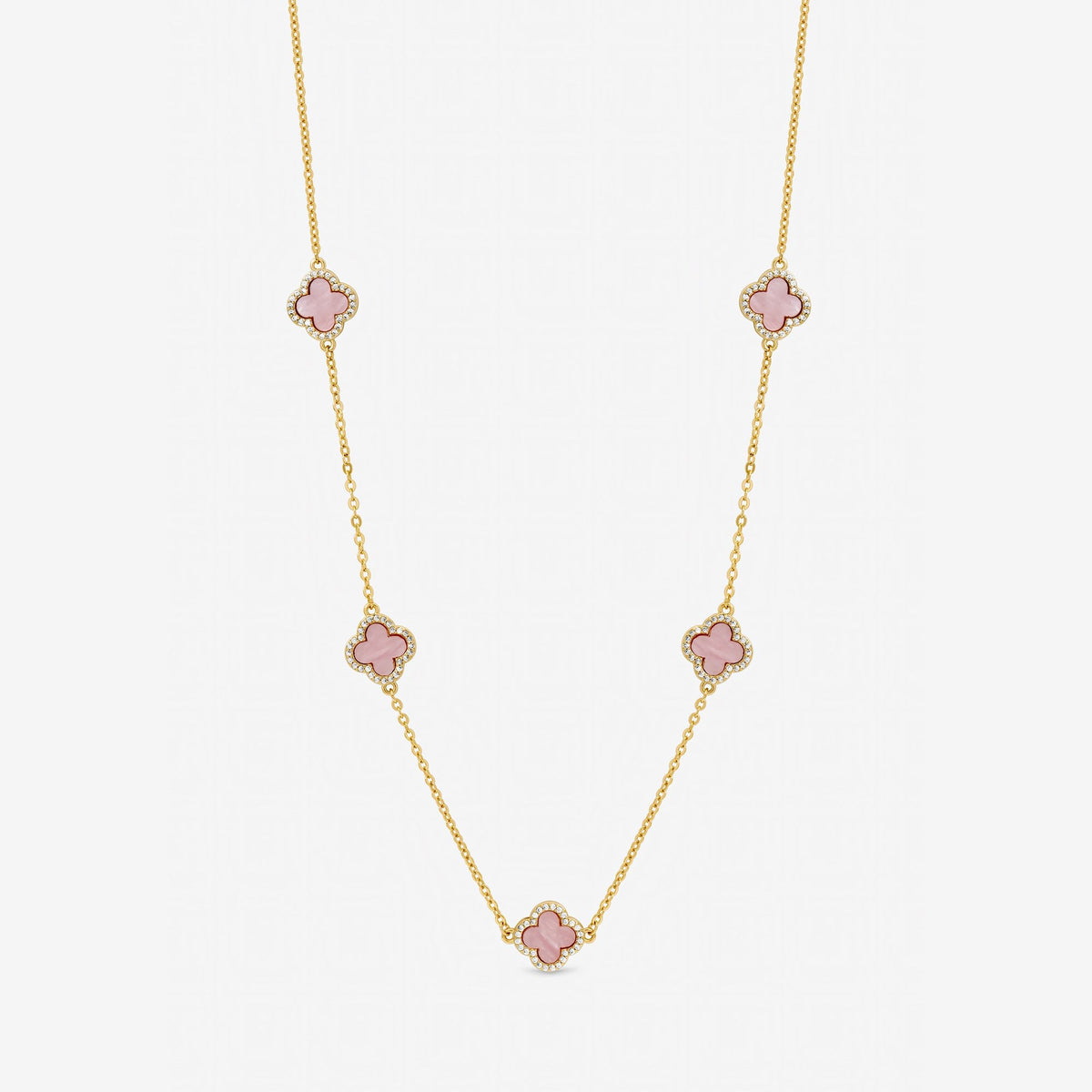 Jon Richard Gold Plated and Pink Station Clover Necklace