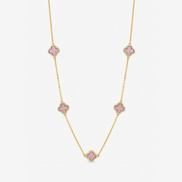 Jon Richard Gold Plated and Pink Station Clover Necklace