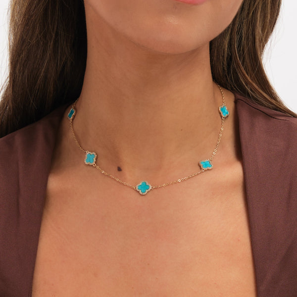 Jon Richard Gold Plated and Turquoise Station Clover Necklace