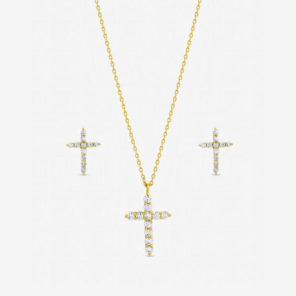 Jon Richard Gold Plated Cubic Zirconia Cross Set - Gift Box