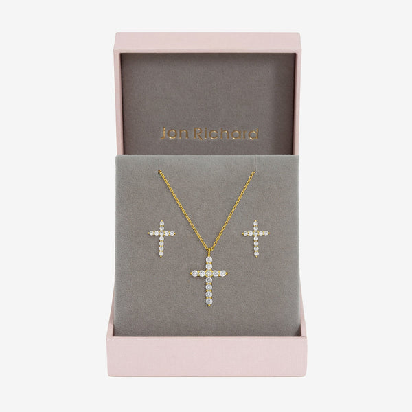 Jon Richard Gold Plated Cubic Zirconia Cross Set - Gift Box