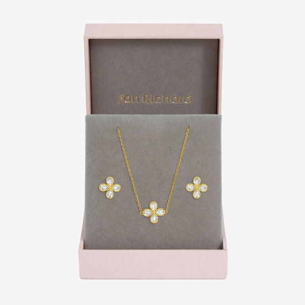 Jon Richard Gold Plated and Crystal Flower Bridal Set - Gift Box