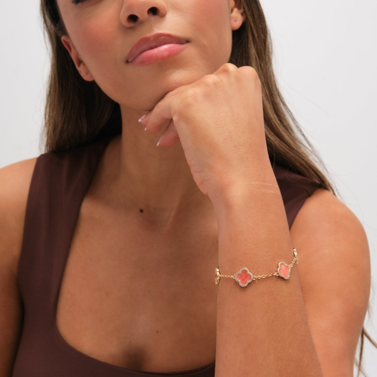 Jon Richard Gold Plated Coral Clover Station Bracelet