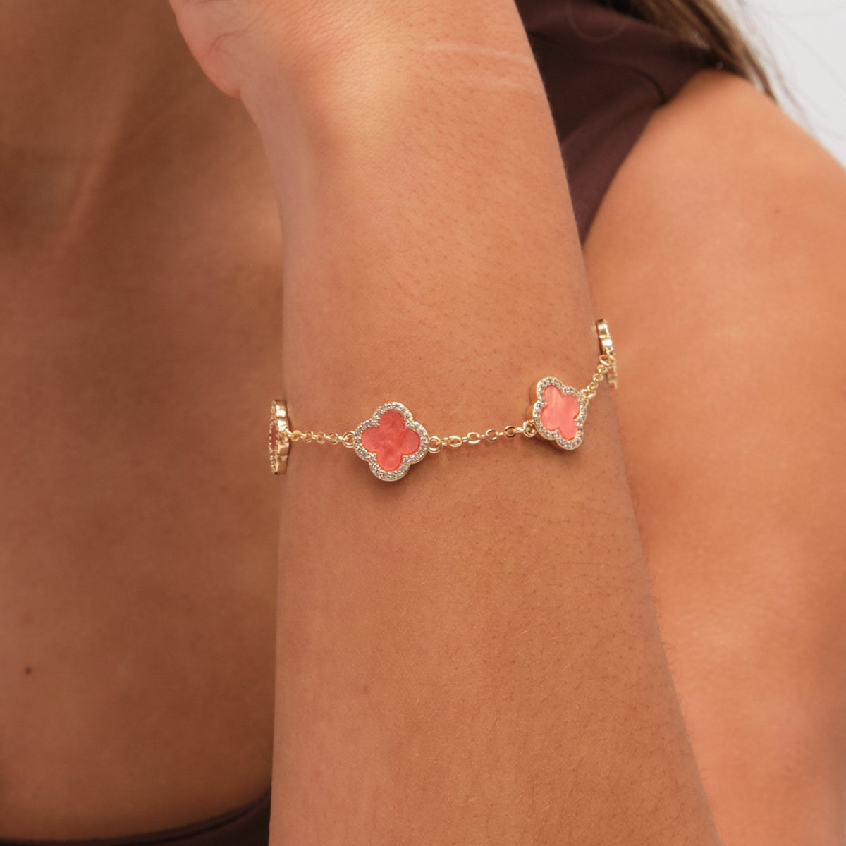 Jon Richard Gold Plated Coral Clover Station Bracelet