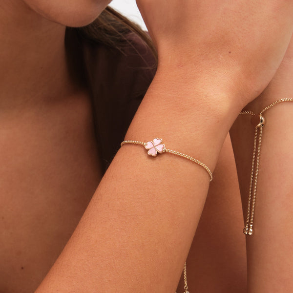 Jon Richard Gold Plated and Pink Enamel Heart Clover Toggle Bracelet