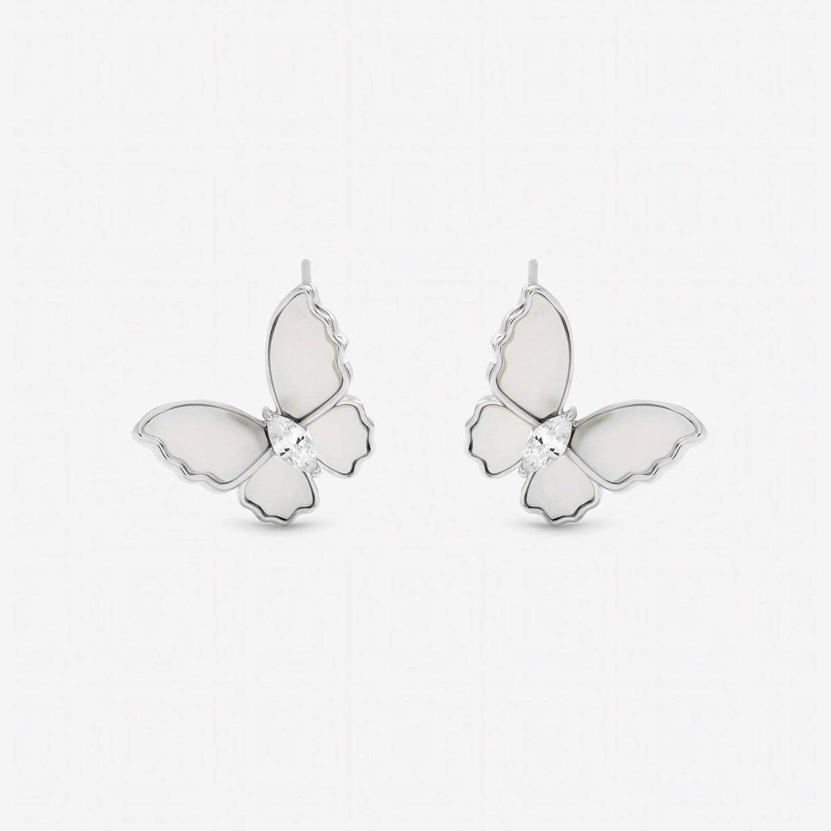 Jon Richard Rhodium Plated and Mother of Pearl Butterfly Stud Earrings