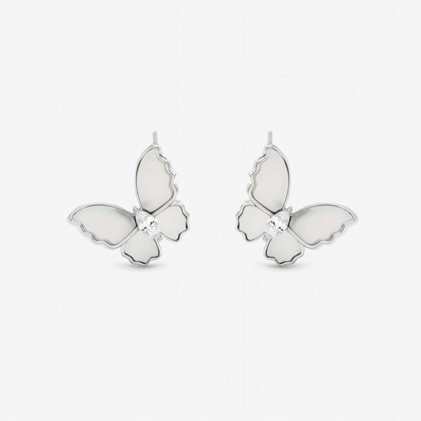 Jon Richard Rhodium Plated and Mother of Pearl Butterfly Stud Earrings