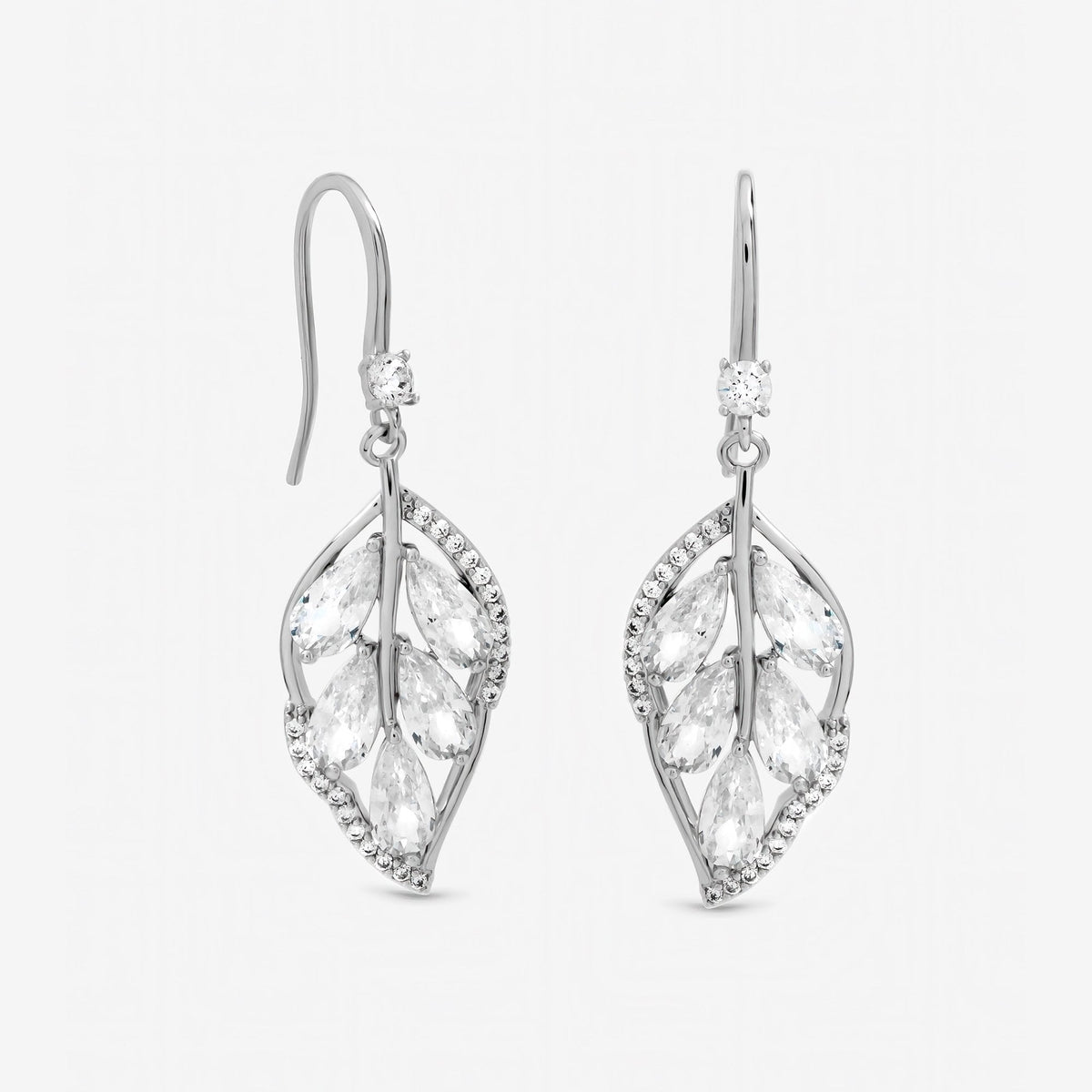 Jon Richard Rhodium Plated and Crystal Leaf Drop Earrings