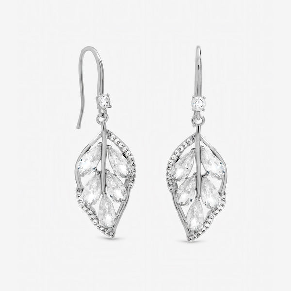 Jon Richard Rhodium Plated and Crystal Leaf Drop Earrings