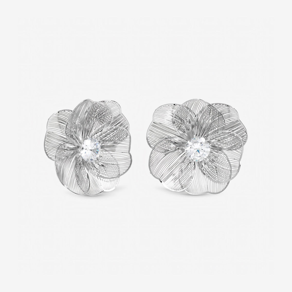 Jon Richard Rhodium Plated Crystal Statement Flower Earrings